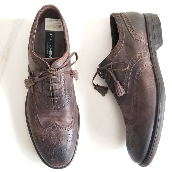 Dolce & Gabbana Men\'s Oxfords Lace Up Wingtip Shoes Brown Distressed Leather main image 15